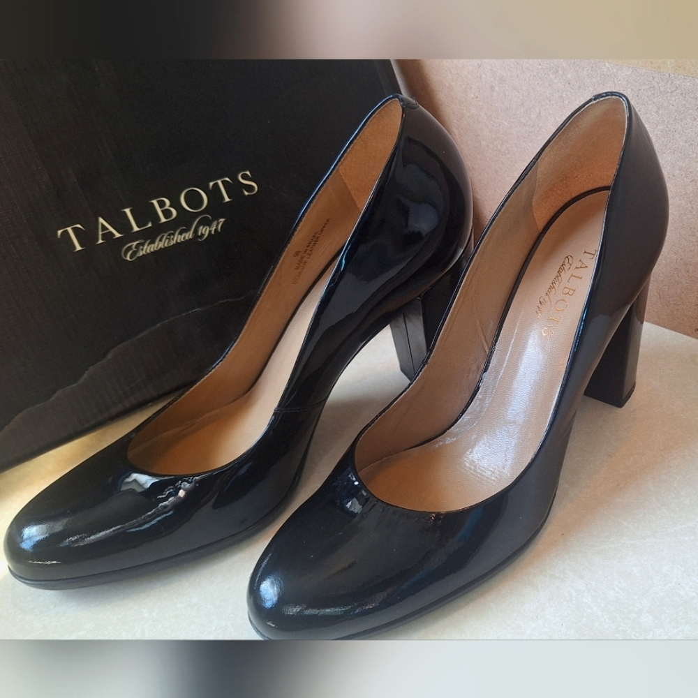 Talbots Black Heels Shoes patent leather Glossy pumps heels size 9B Sabria